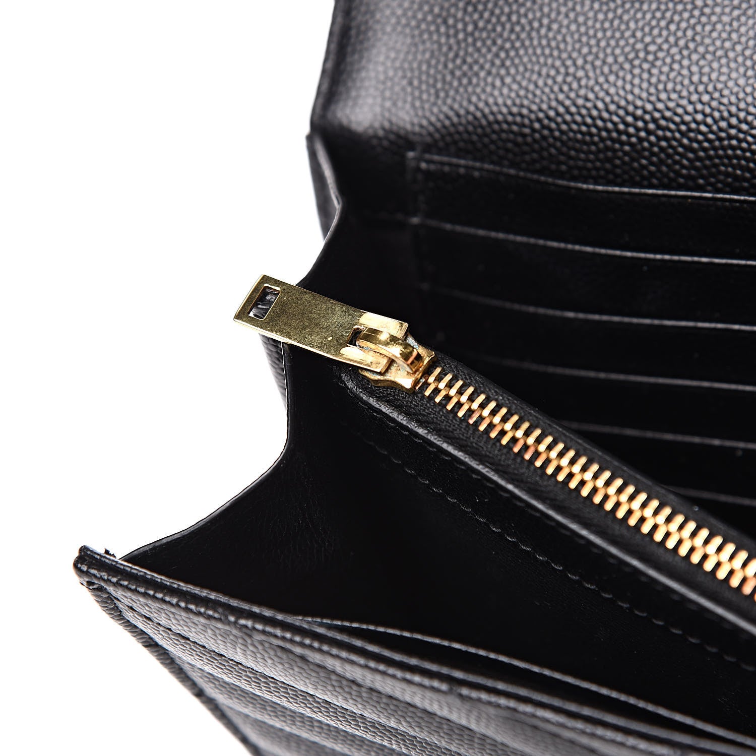 Saint Laurent Grain De Poudre Matelasse Chevron Monogram Chain Wallet Black 12 of 13