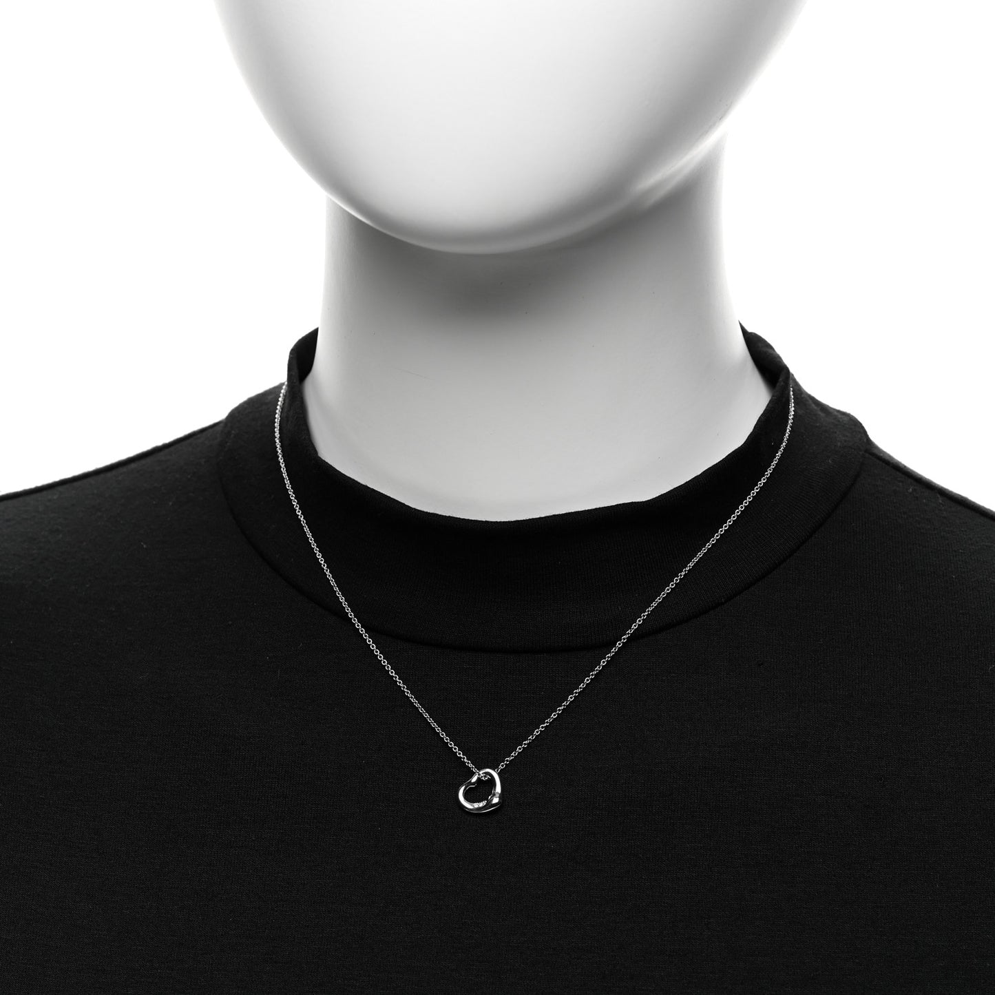 Platinum Diamond 11mm Elsa Peretti Open Heart Pendant Necklace