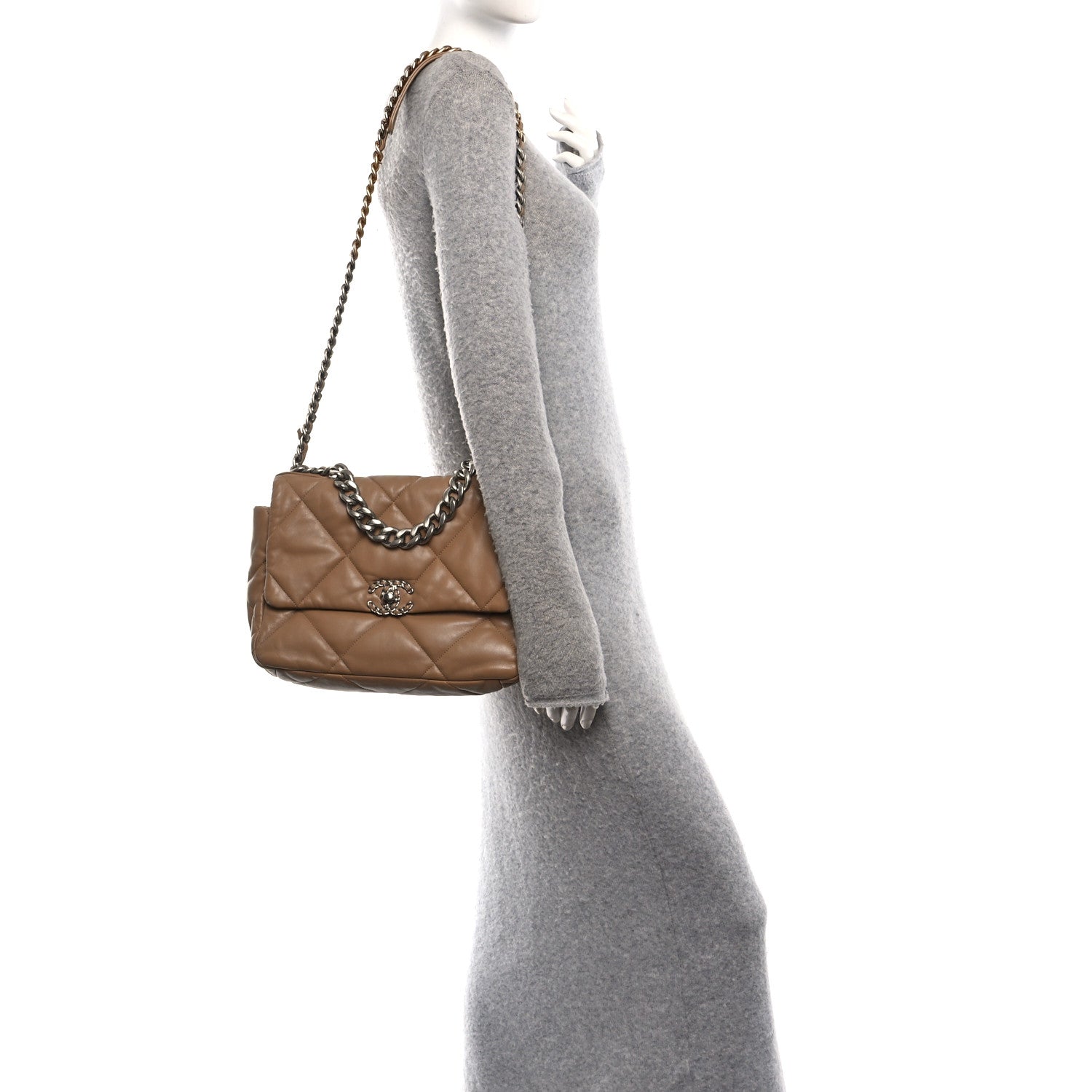 Chanel Lambskin Quilted Large Chanel 19 Flap Beige 2 of 10