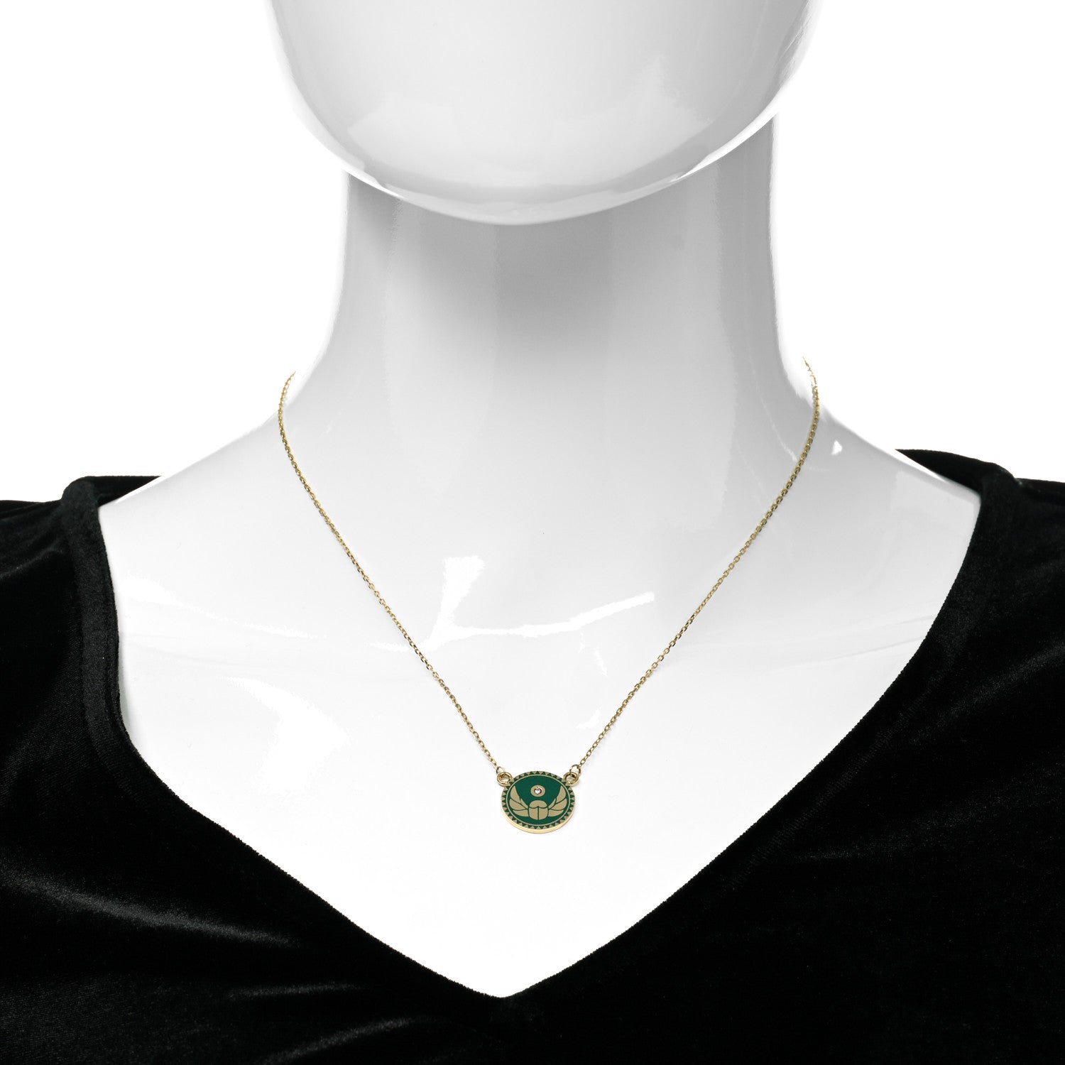 Foundrae 18K Yellow Gold Diamond Enamel Petite Champleve Protection Stationary Necklace Green 2 of 5