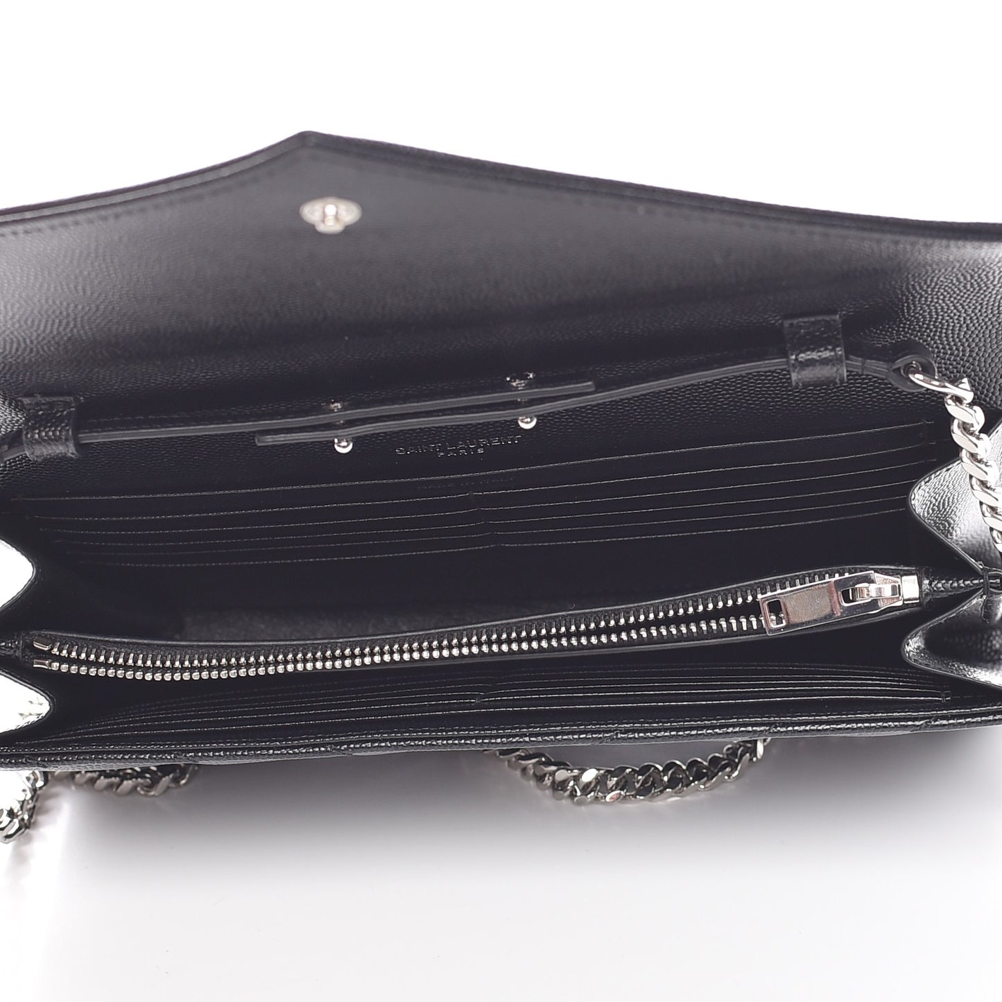 Grain De Poudre Matelasse Chevron Medium Monogram Chain Wallet Black