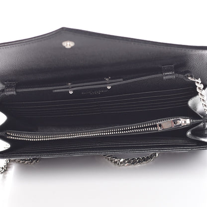 Saint Laurent Grain De Poudre Matelasse Chevron Medium Monogram Chain Wallet Black 5 of 8