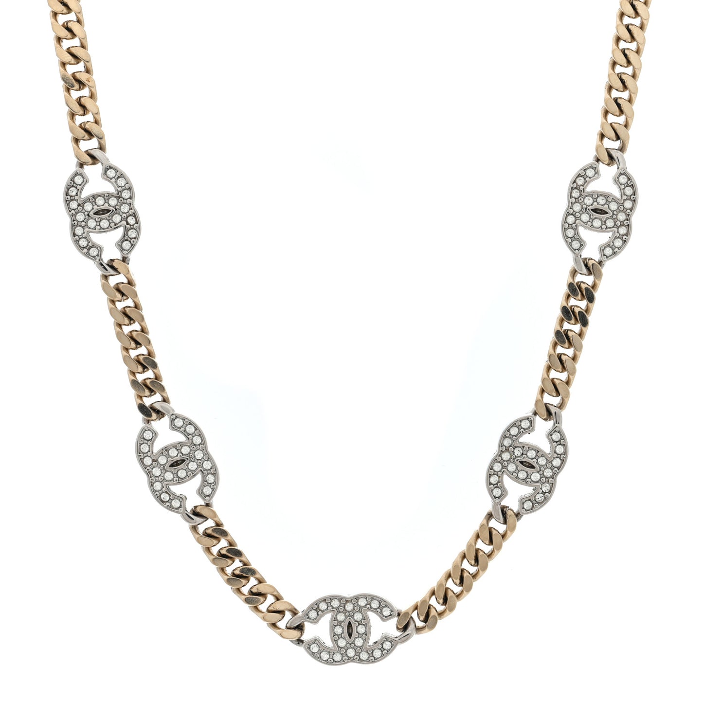 Crystal Chain CC Link Choker Gold Silver