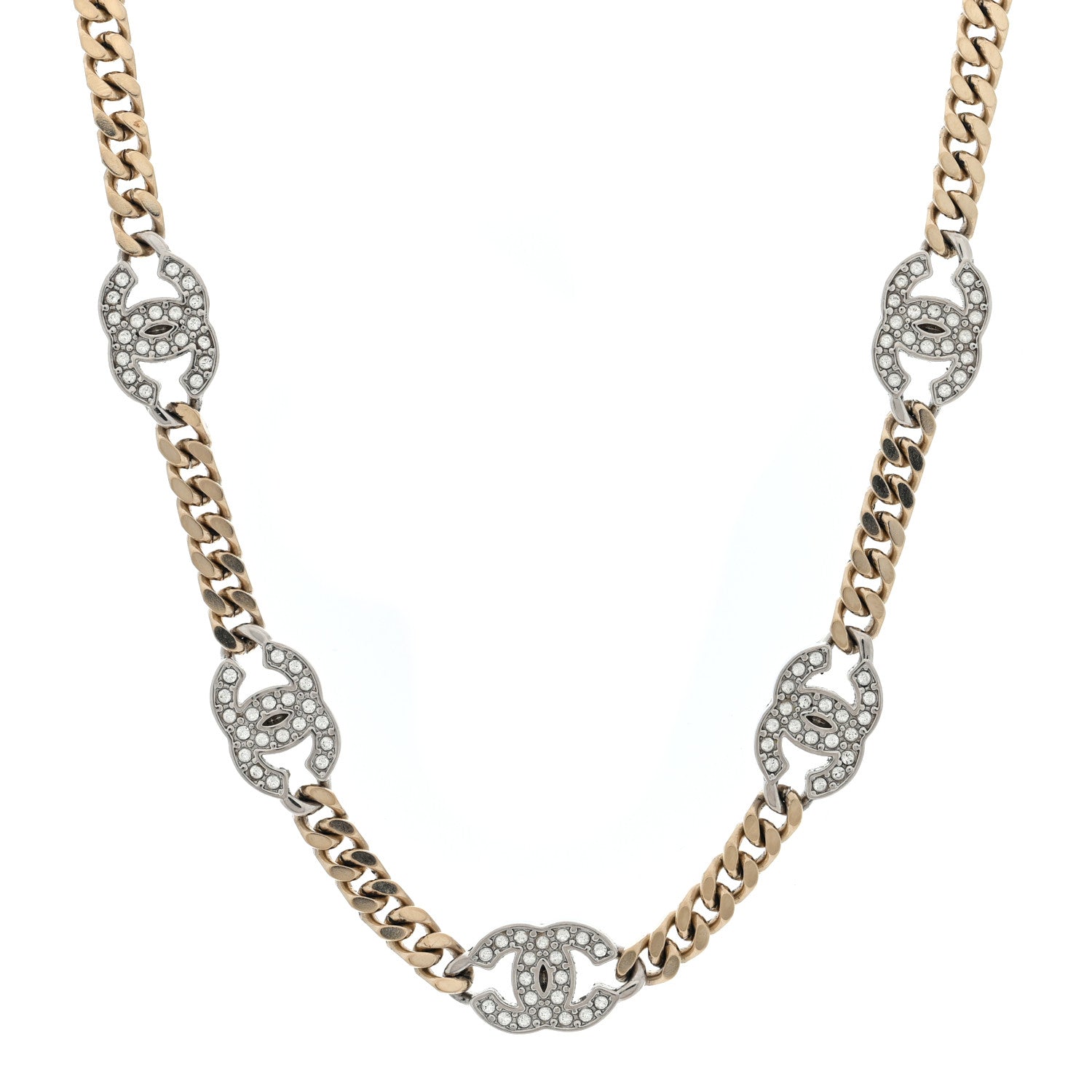 Chanel Crystal Chain CC Link Choker Gold Silver 1 of 4