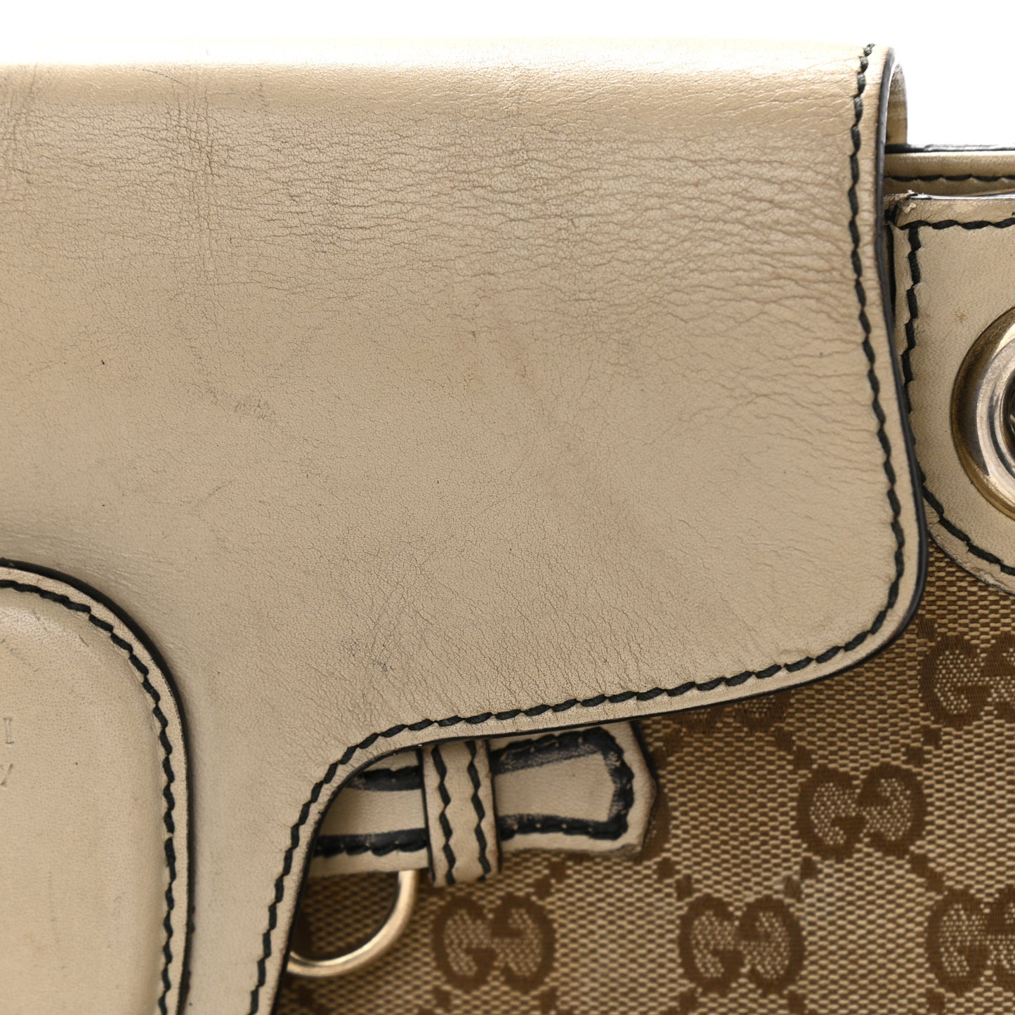 Monogram Margaux Calfskin Large Emily Chain Shoulder Bag Beige Ebony Mystic White