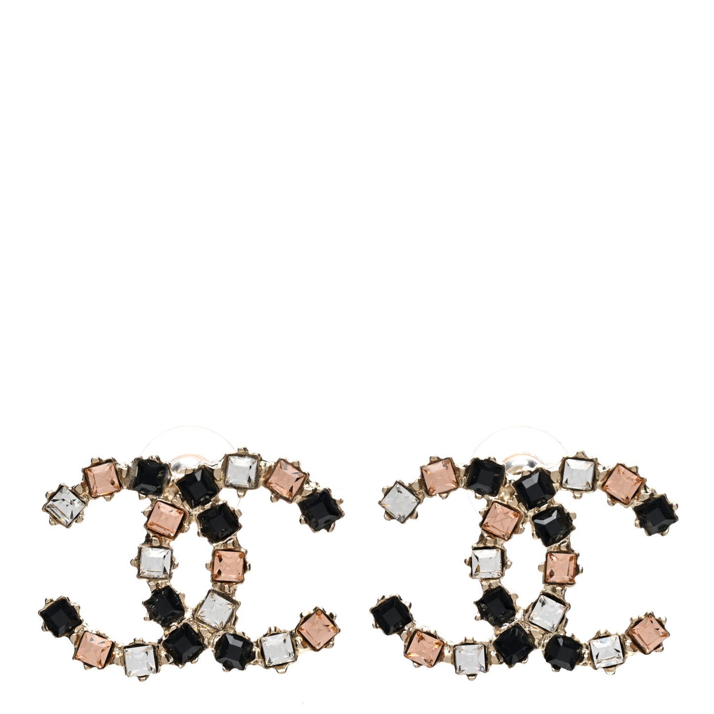 Metal Baguette Crystal CC Earrings Black Orange