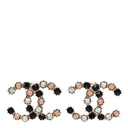 Chanel Metal Baguette Crystal CC Earrings Black Orange 1 of 5