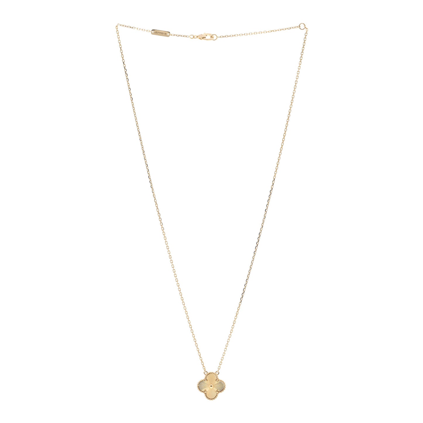 18K Yellow Gold Guilloche Vintage Alhambra Pendant Necklace