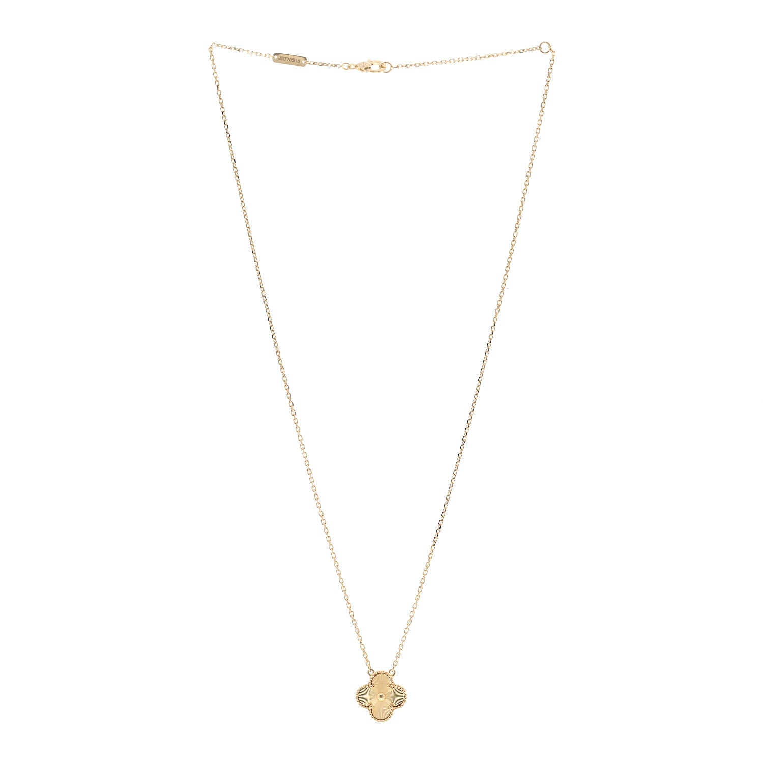 Van Cleef & Arpels 18K Yellow Gold Guilloche Vintage Alhambra Pendant Necklace 3 of 6