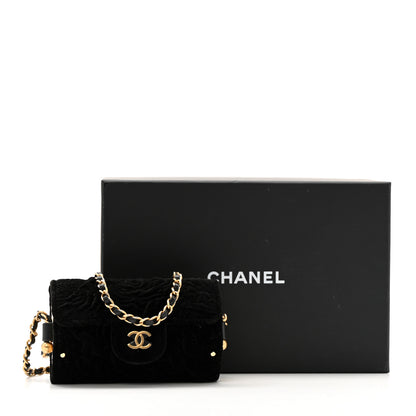 Chanel Velvet Camellia Embossed Jewel Belt Card Holder With Chain Black 11 of 11