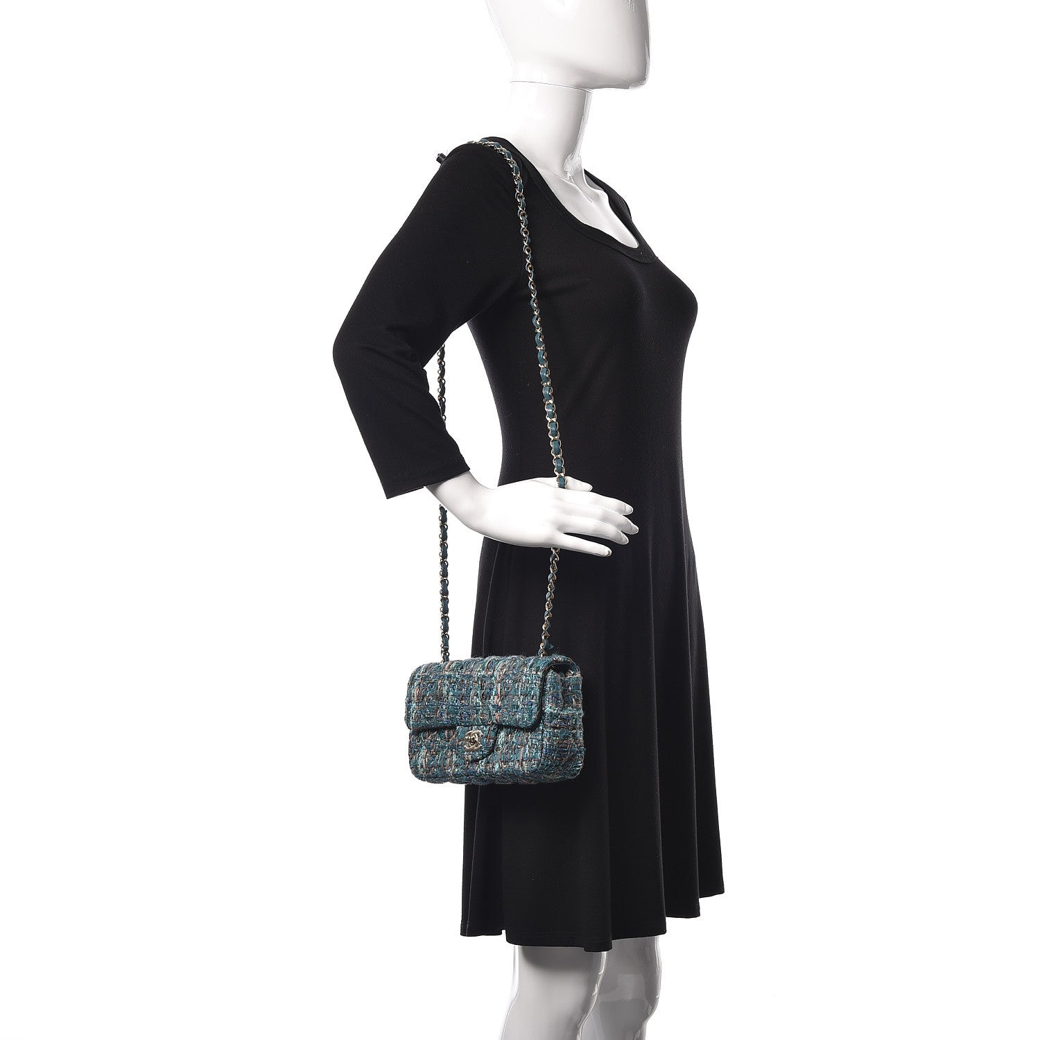 Chanel Tweed Quilted Mini Rectangular Flap Turquoise 2 of 10