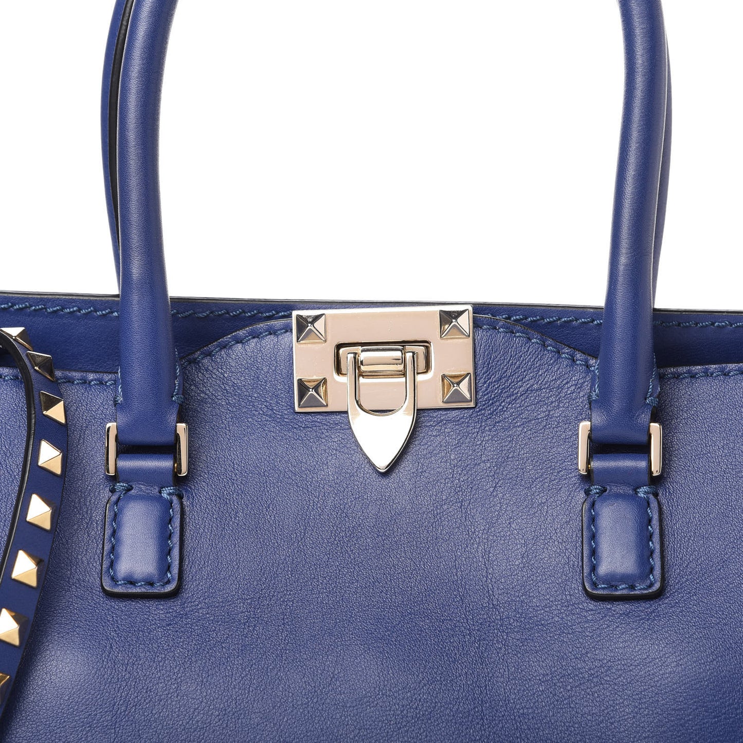 Vitello Rockstud Double Handle Tote Blu Delft