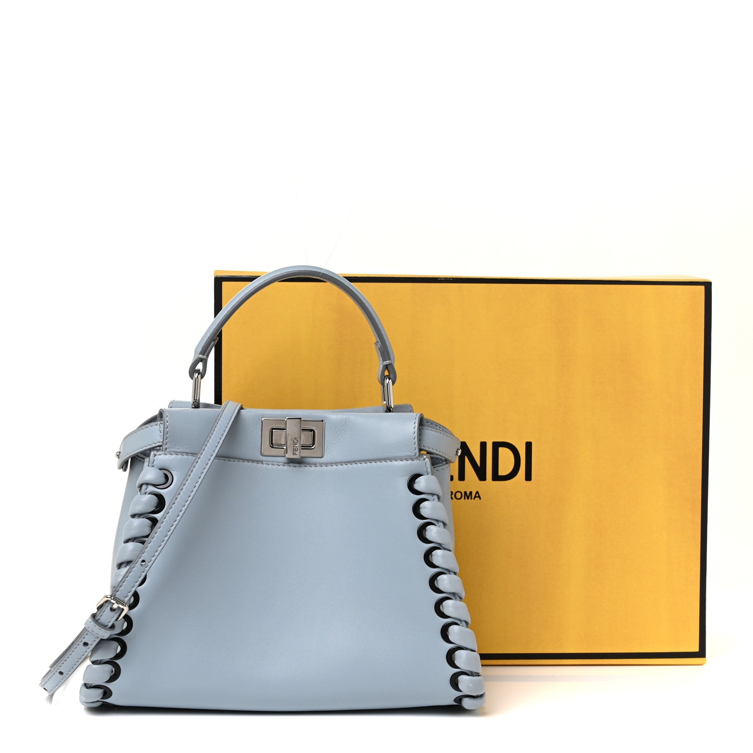 Fendi ライトブルー ハンドバッグ peekaboo 美品　レア Fendi Shiny Nappa Micro Peekaboo Iconic Satchel Blue Royal 1813037