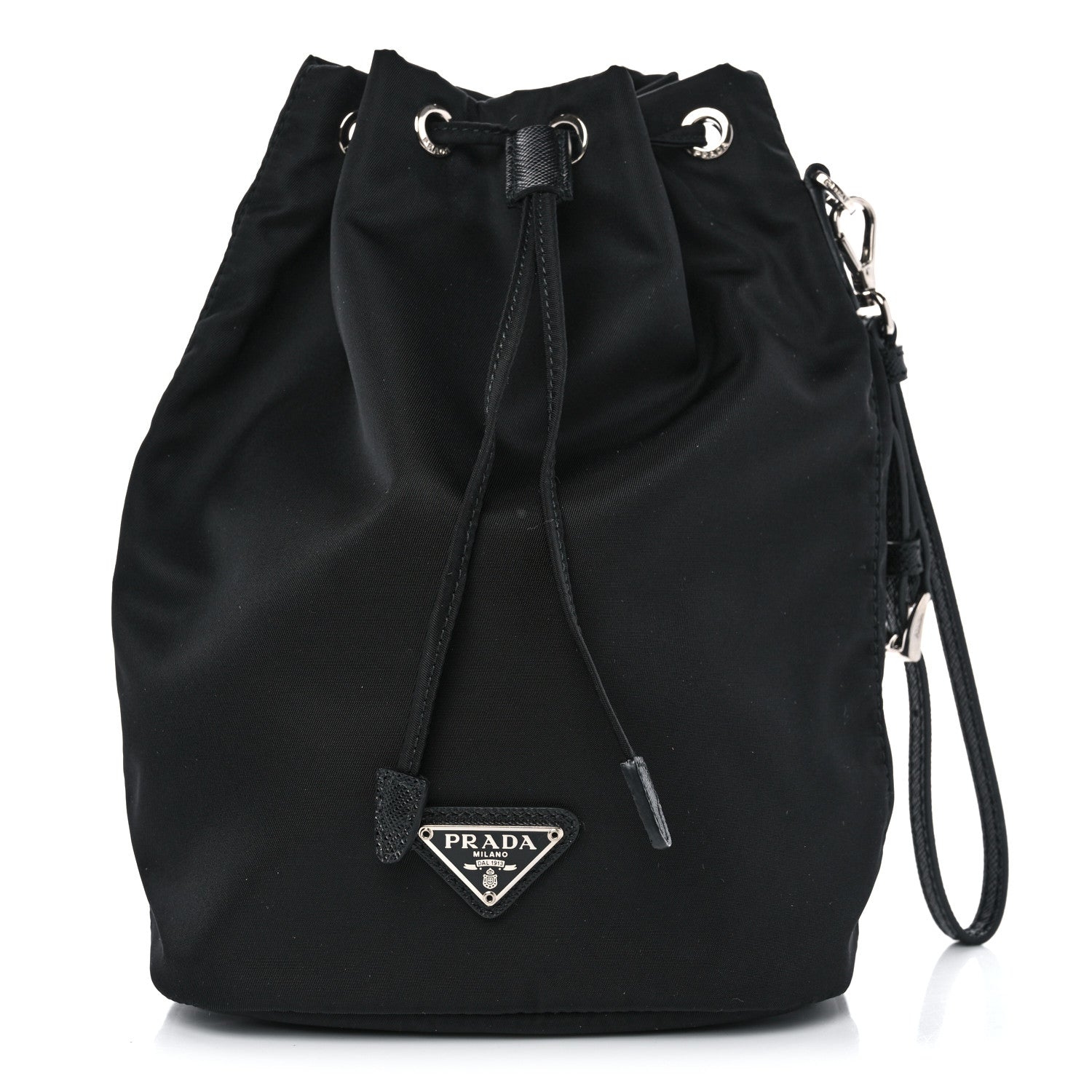 Prada Saffiano Tessuto Nylon Vela Bucket Wristlet Black 1 of 8