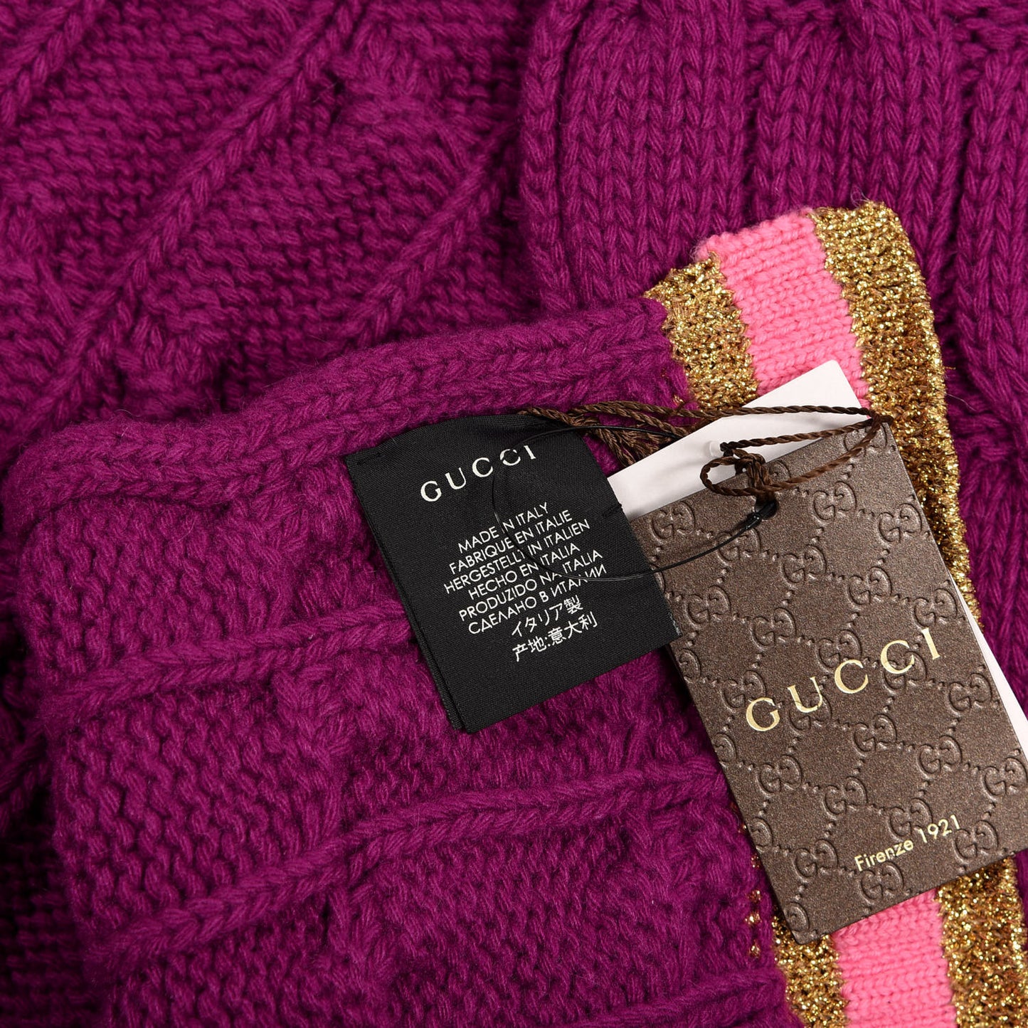 Wool Cashmere Blend Cable Knit Bonhate Long Scarf Magenta Pink