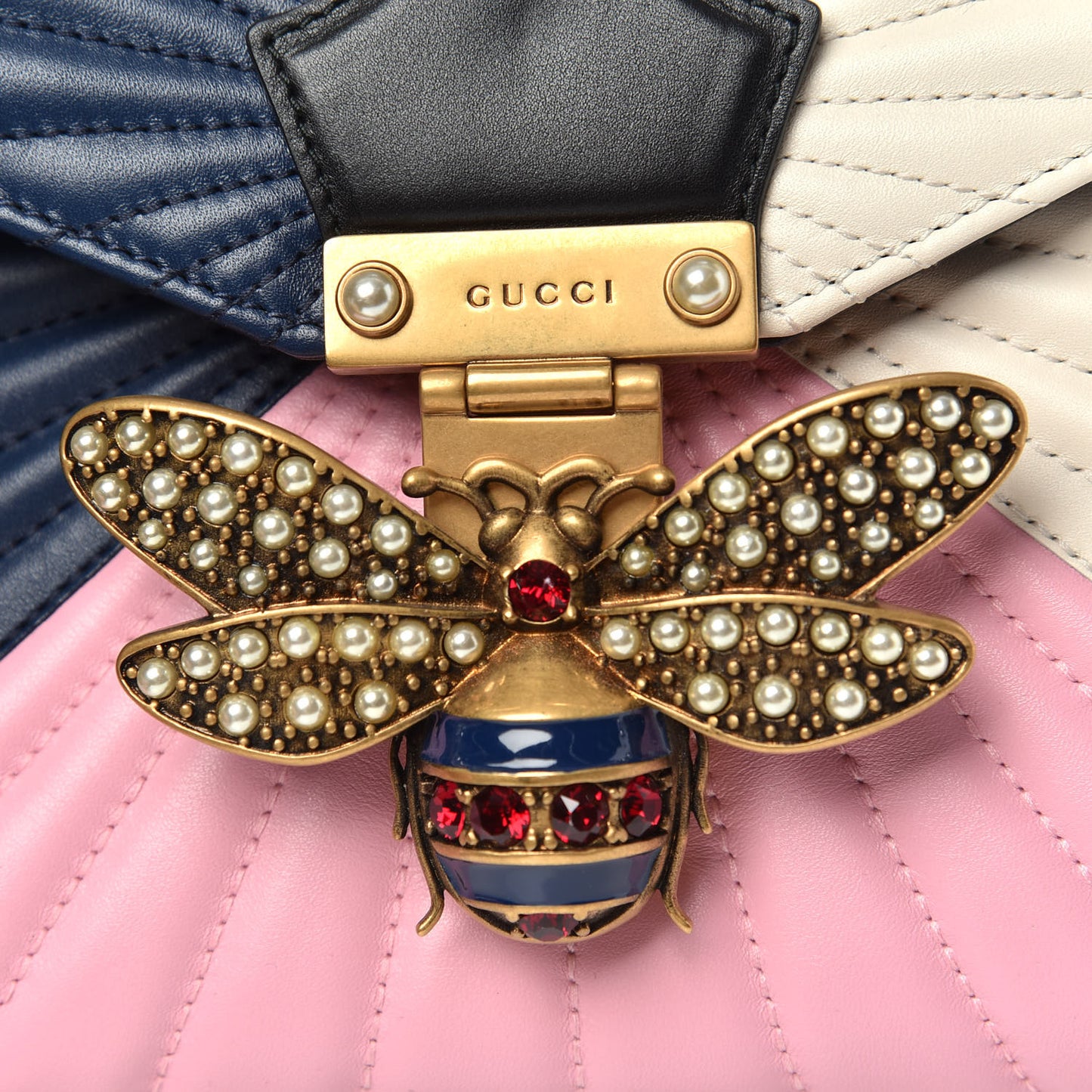 Calfskin Bamboo Trapuntata Queen Margaret Top Handle Bag Blue Agata Hibiscus Red Mystic White Sugar Pink
