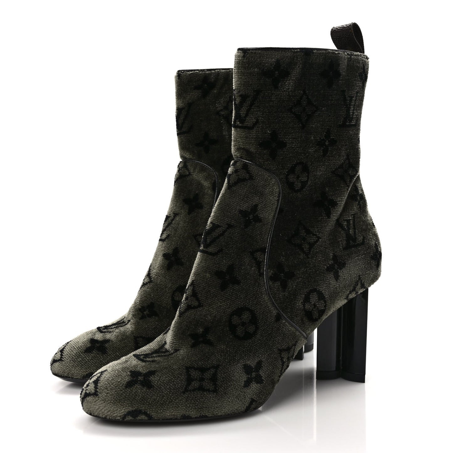 Velvet Monogram Silhouette Ankle Boots 37 Black Green