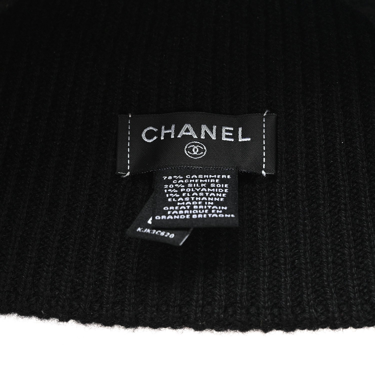 Chanel Cashmere Silk CC Beanie Hat Black Pink 5 of 5