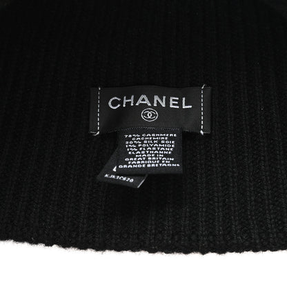 Chanel Cashmere Silk CC Beanie Hat Black Pink 5 of 5