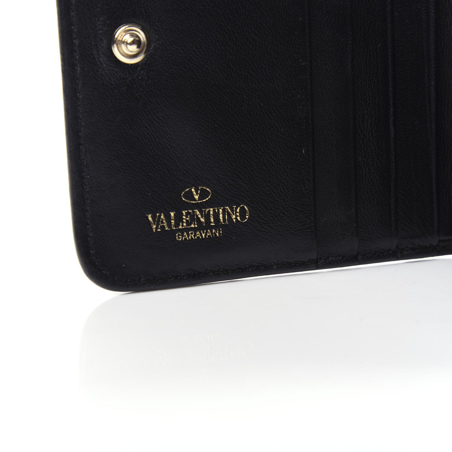 Nappa Rockstud Spike Compact Zip Around Wallet Black