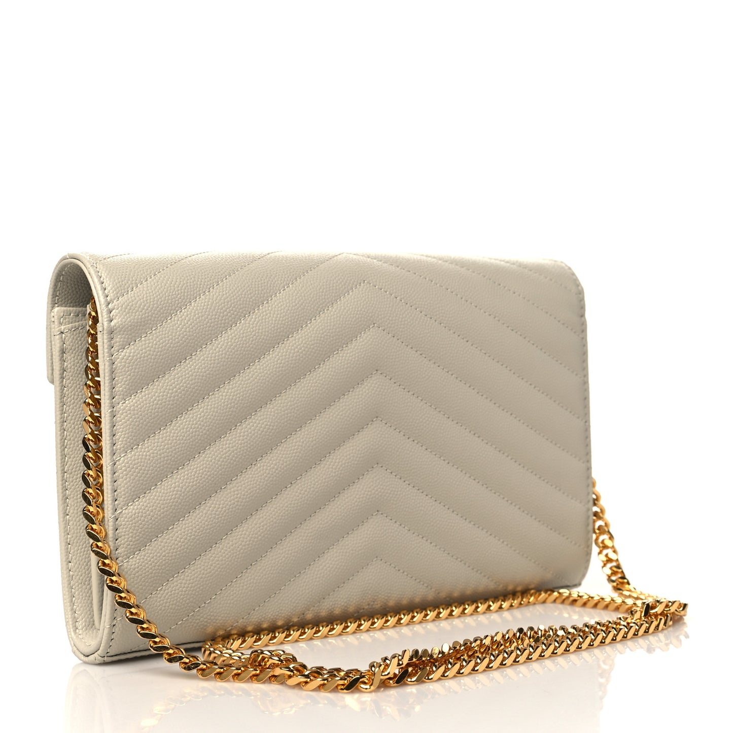 Grain De Poudre Matelasse Chevron Monogram Chain Wallet Blanc Vintage