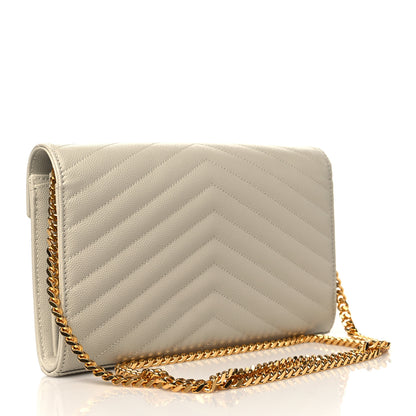 Saint Laurent Grain De Poudre Matelasse Chevron Monogram Chain Wallet Blanc Vintage 3 of 6
