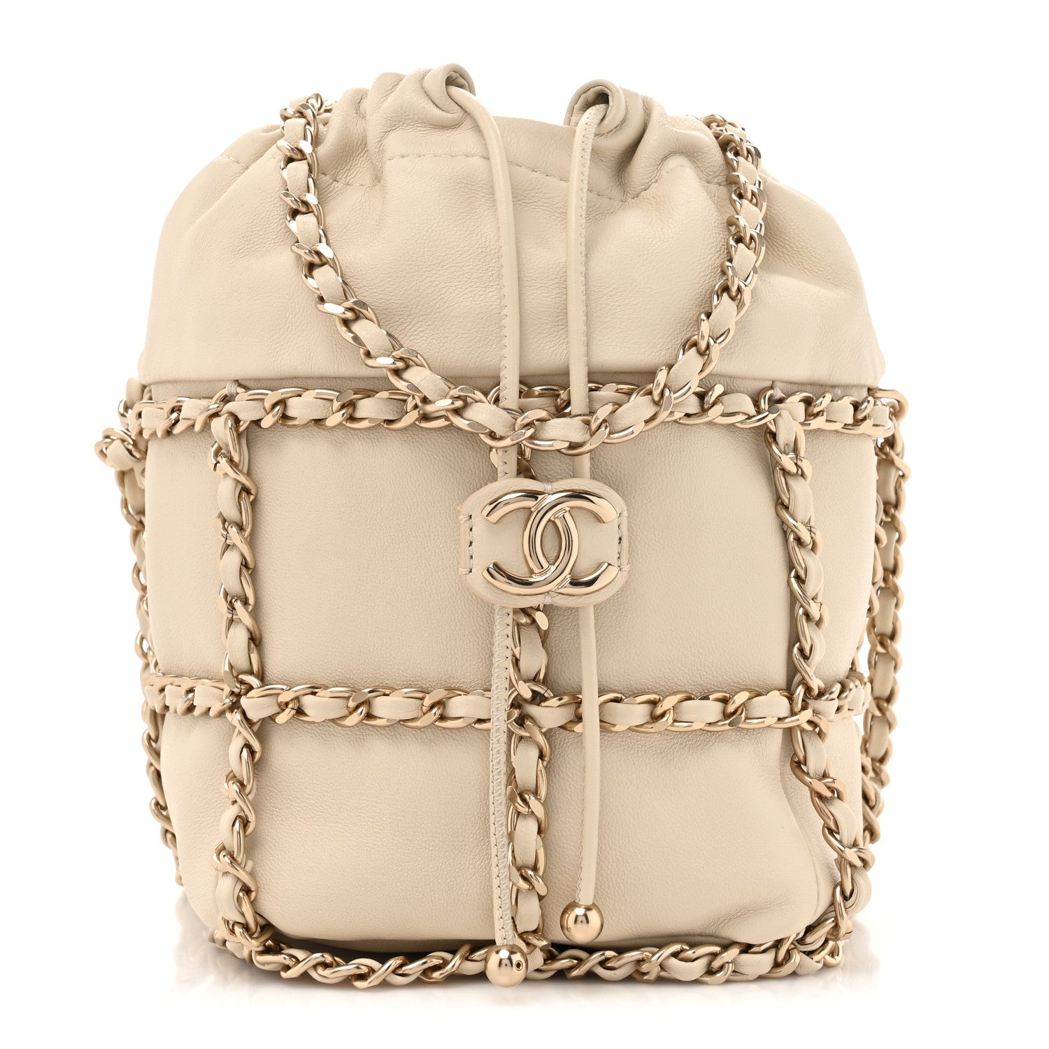 Chanel Lambskin Bucket Chain Drawstring Bag Beige 1 of 10