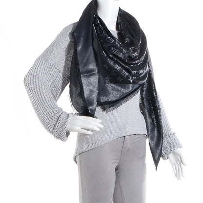 Louis Vuitton Silk Lurex Wool Monogram Shine Shawl Black 2 of 6