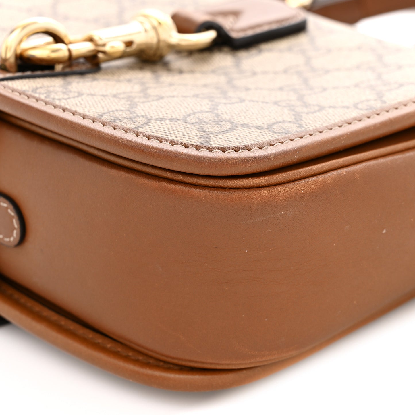 GG Supreme Monogram Textured Calfskin Emblem Mini Shoulder Bag Beige Dark Brown
