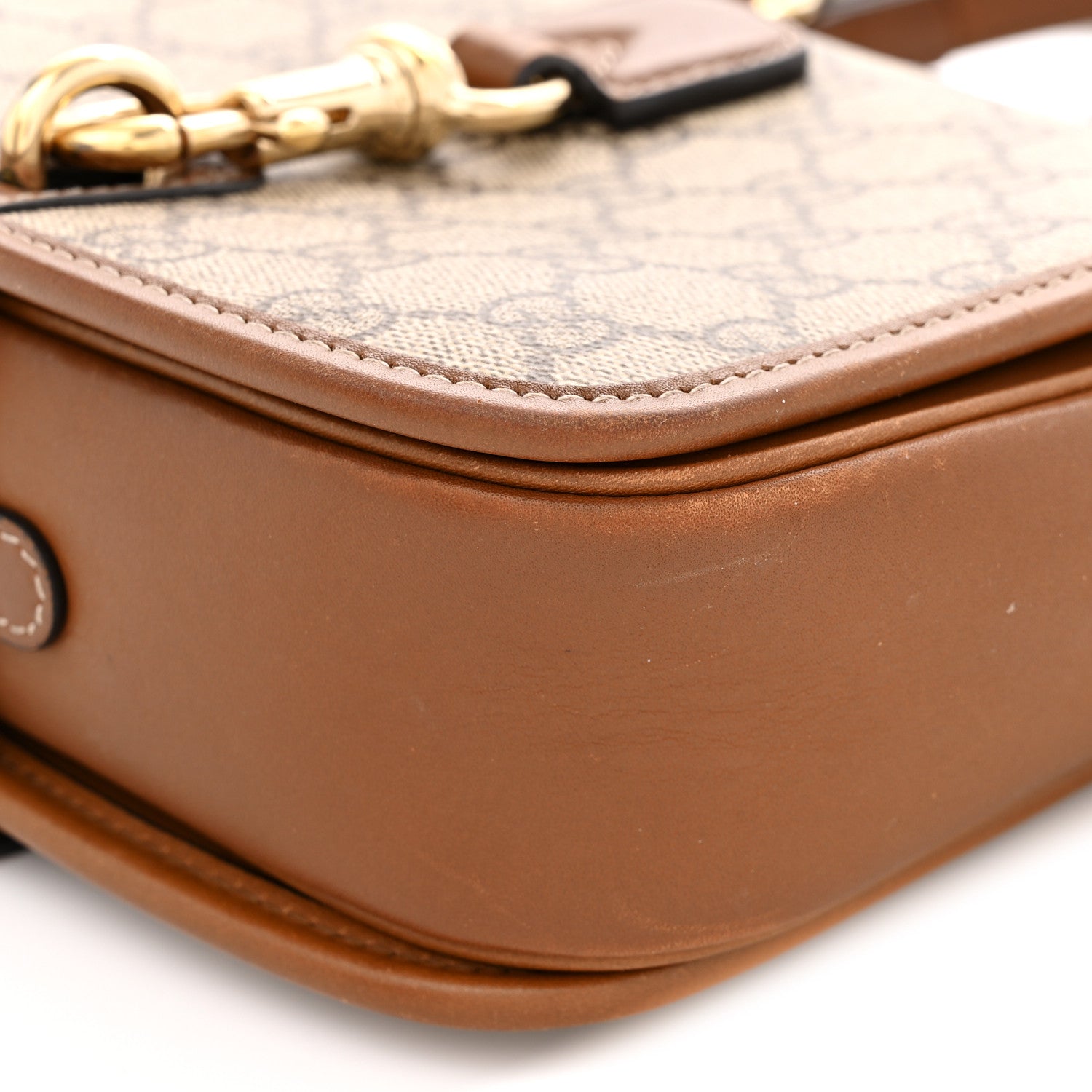 Gucci GG Supreme Monogram Textured Calfskin Emblem Mini Shoulder Bag Beige Dark Brown 11 of 13