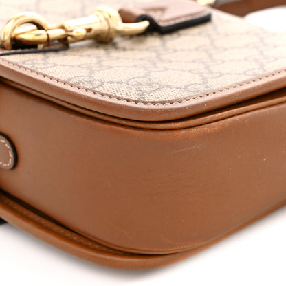 Gucci GG Supreme Monogram Textured Calfskin Emblem Mini Shoulder Bag Beige Dark Brown 11 of 13