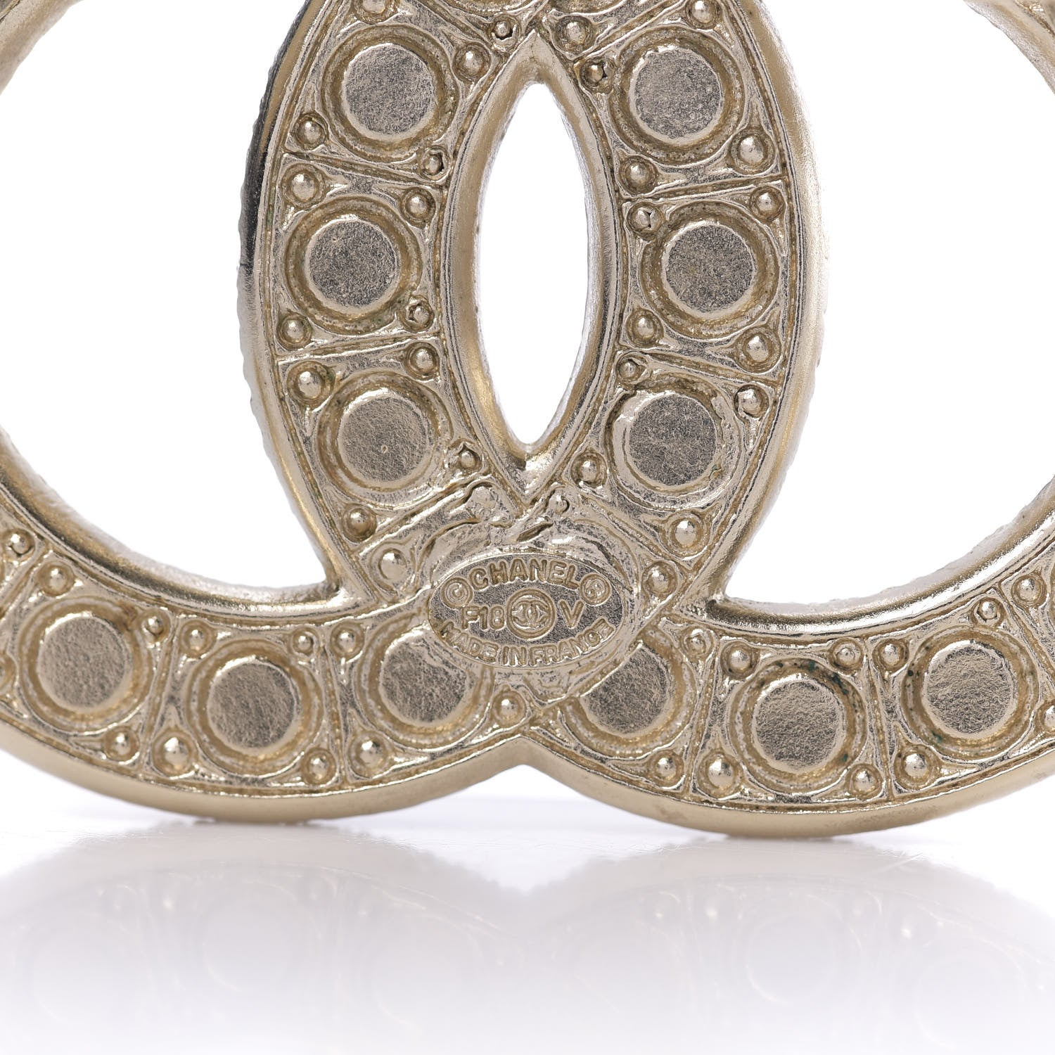 Chanel Pearl Crystal CC Brooch Gold 3 of 4