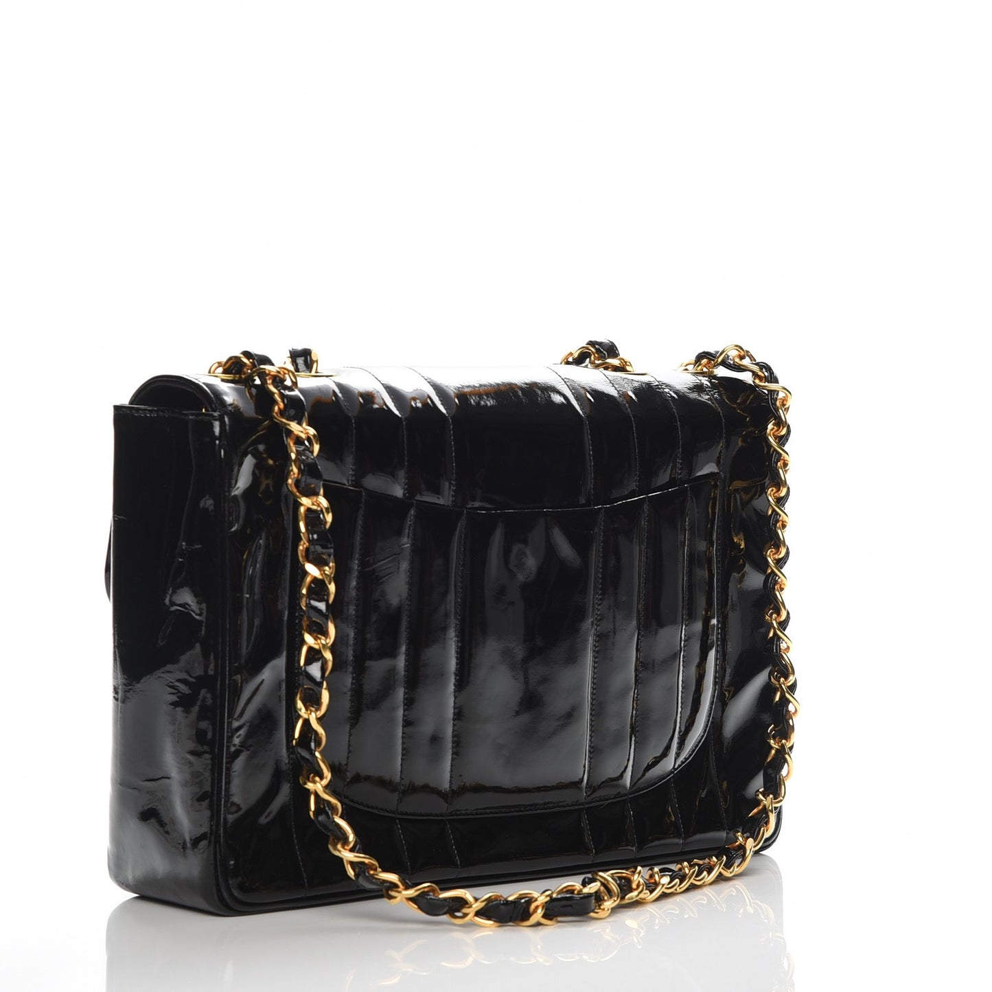 Patent Vertical Quilted Jumbo Single Flap Black