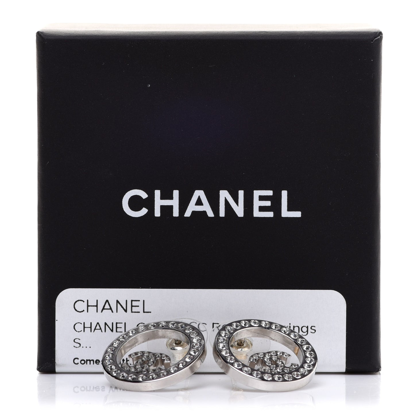 Crystal CC Round Earrings Silver