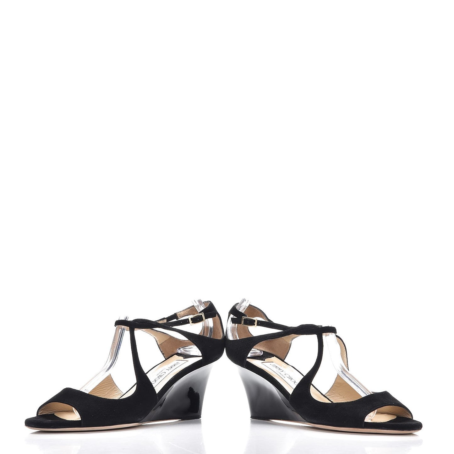 Suede Patent Verena Peep Toe Wedge Sandals 38 Black