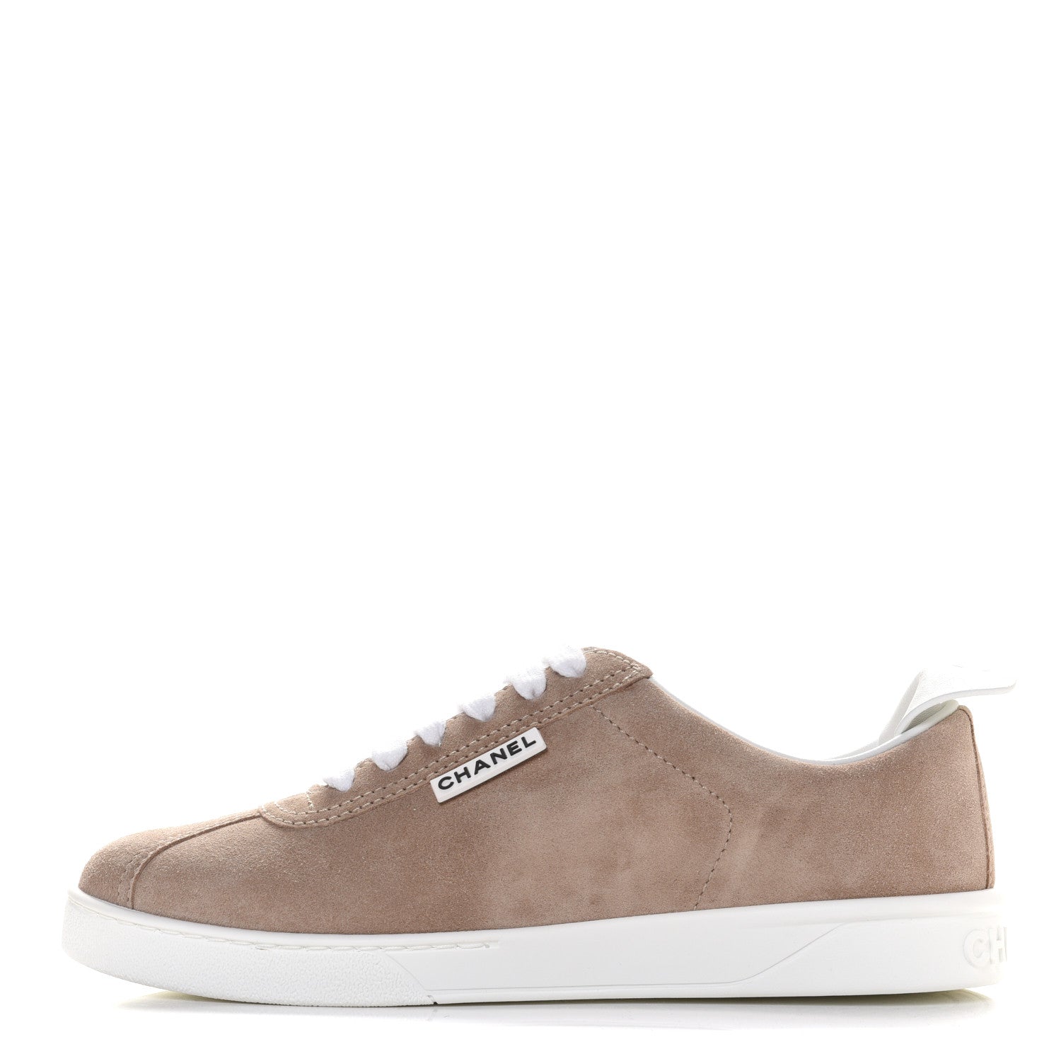Chanel Suede Calfskin Womens Sneakers 38.5 Dark Beige 1 of 10