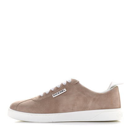 Chanel Suede Calfskin Womens Sneakers 38.5 Dark Beige 1 of 10