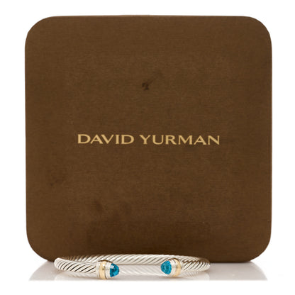 David Yurman Sterling Silver 14K Yellow Gold Blue Topaz 5mm Cable Classics Bracelet 5 of 5