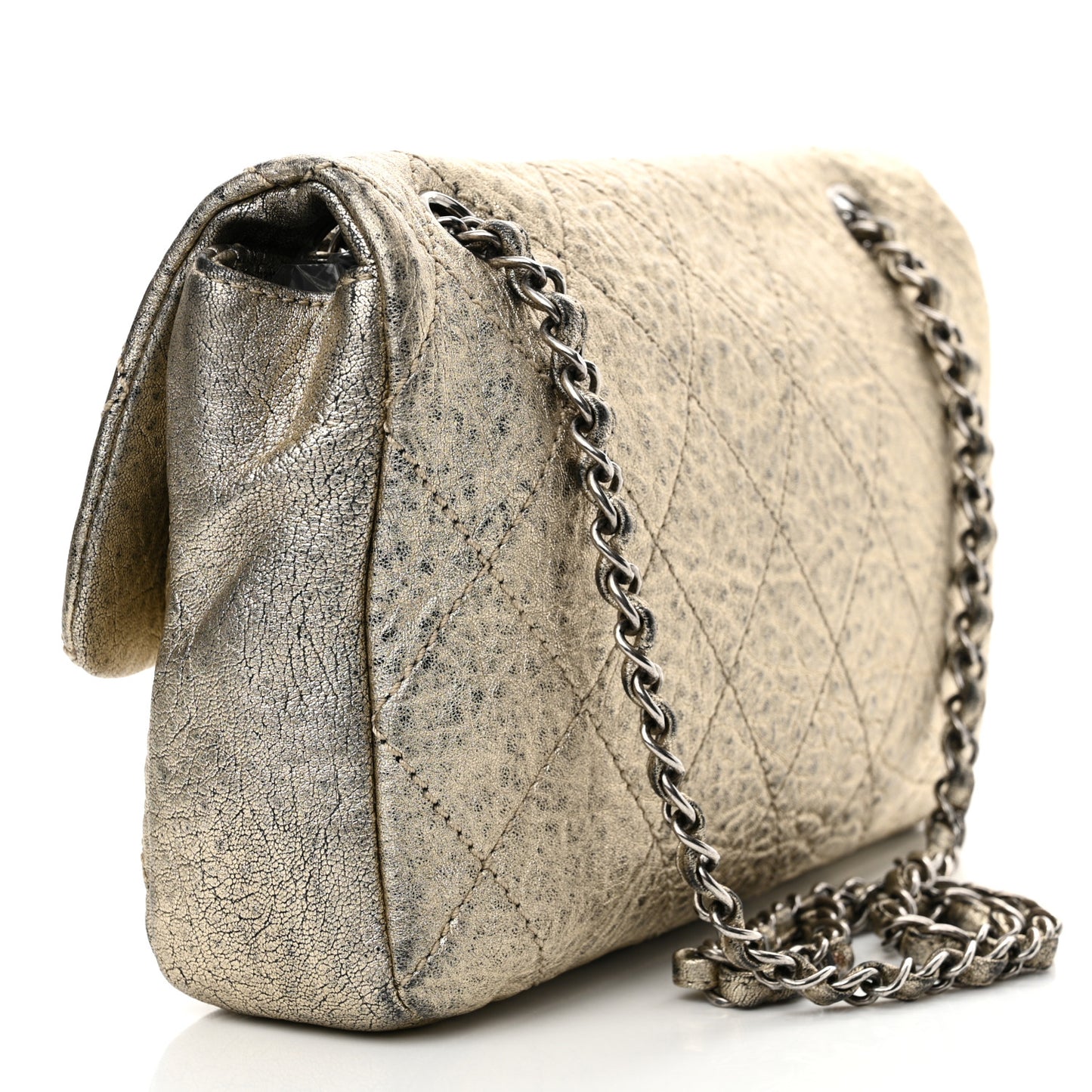 Distressed Metallic Lambskin Quilted Le Marais Ligne Flap Gold