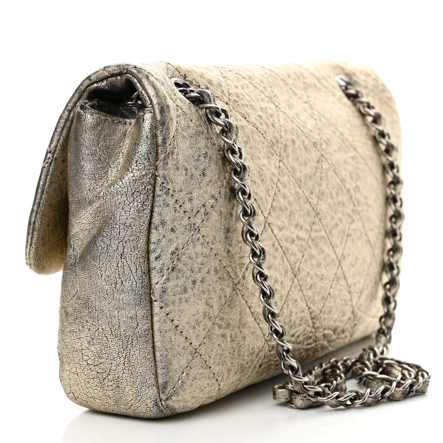 Chanel Distressed Metallic Lambskin Quilted Le Marais Ligne Flap Gold 3 of 10
