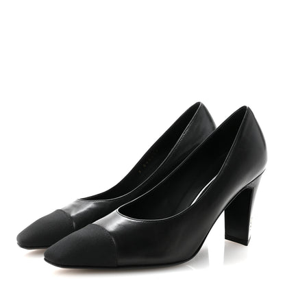 Chanel Lambskin Grosgrain Cap Toe CC Pumps 36.5 Black 4 of 9