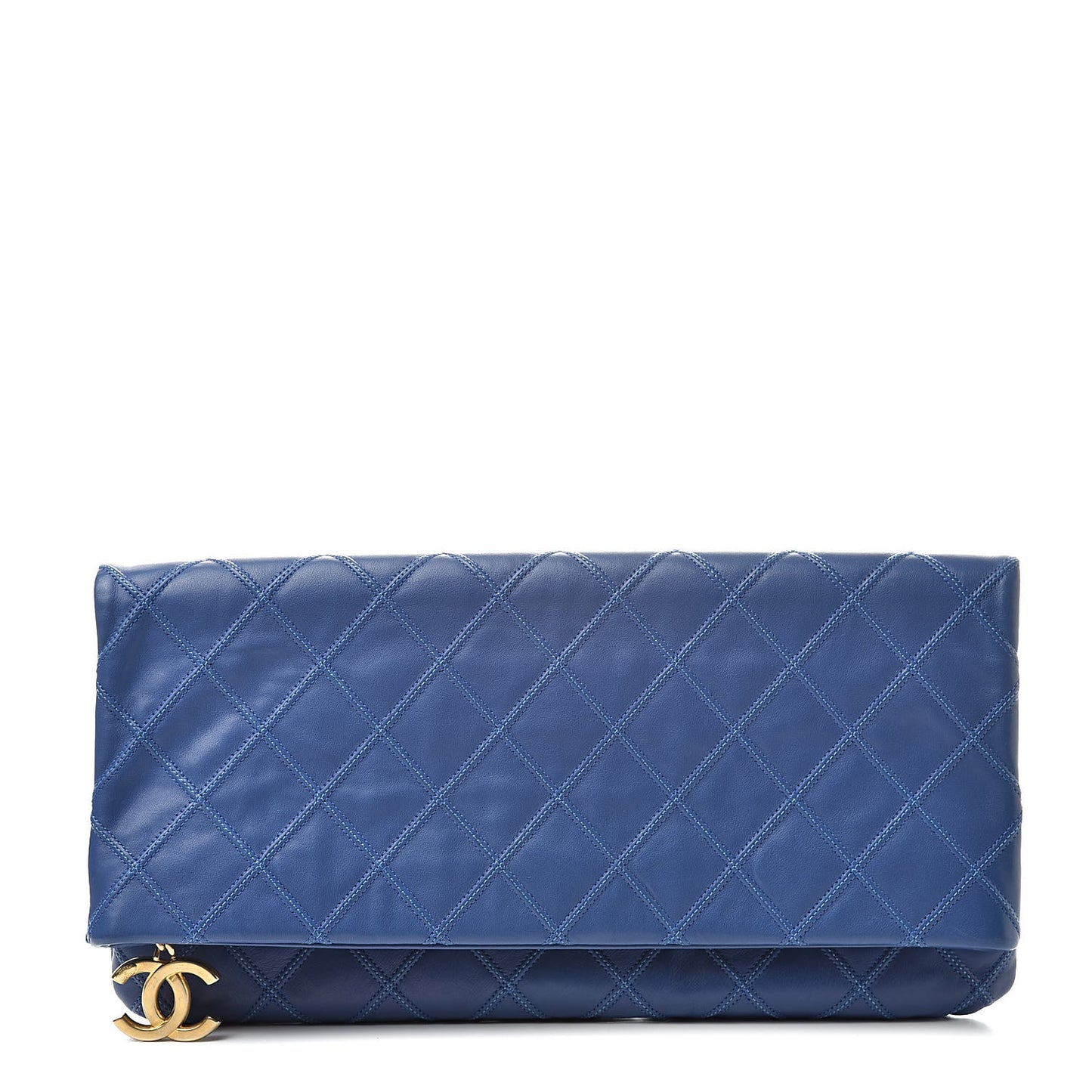 Calfskin Stitched Thin City Clutch Blue