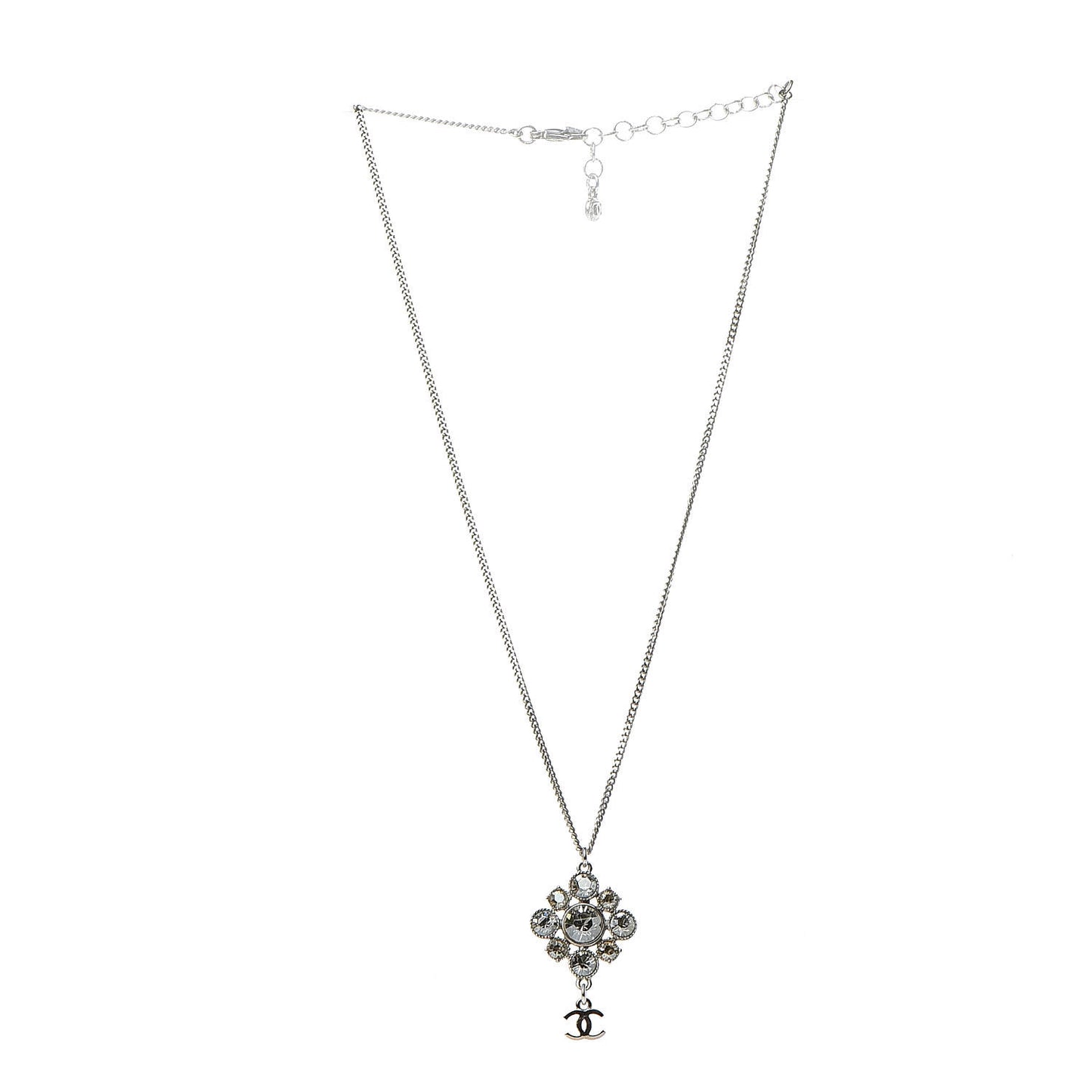 Crystal CC Drop Pendant Necklace Silver