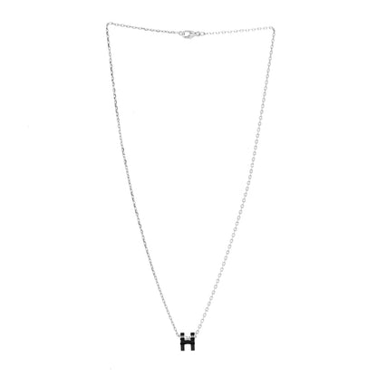 Hermes Lacquered Palladium Mini Pop H Pendant Necklace Black 3 of 5