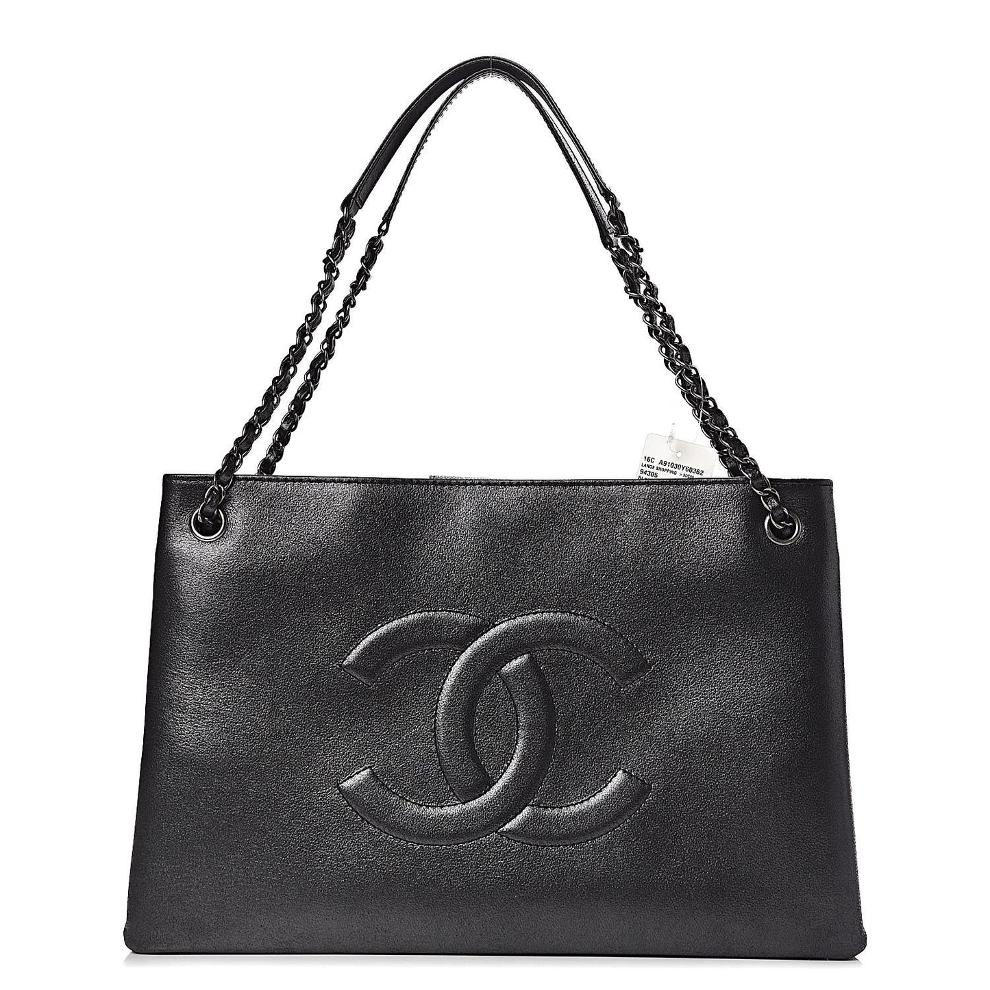 Iridescent Calfskin CC East West Shopping Tote Black