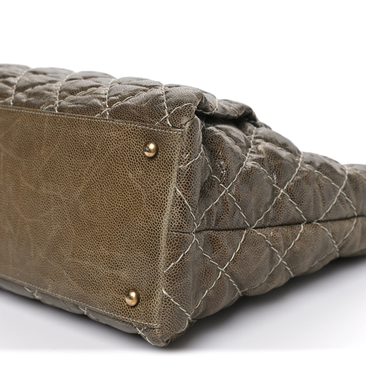 Chanel Crumpled Grained Calfskin Large Coco Pleats Tote Khaki 10 of 11
