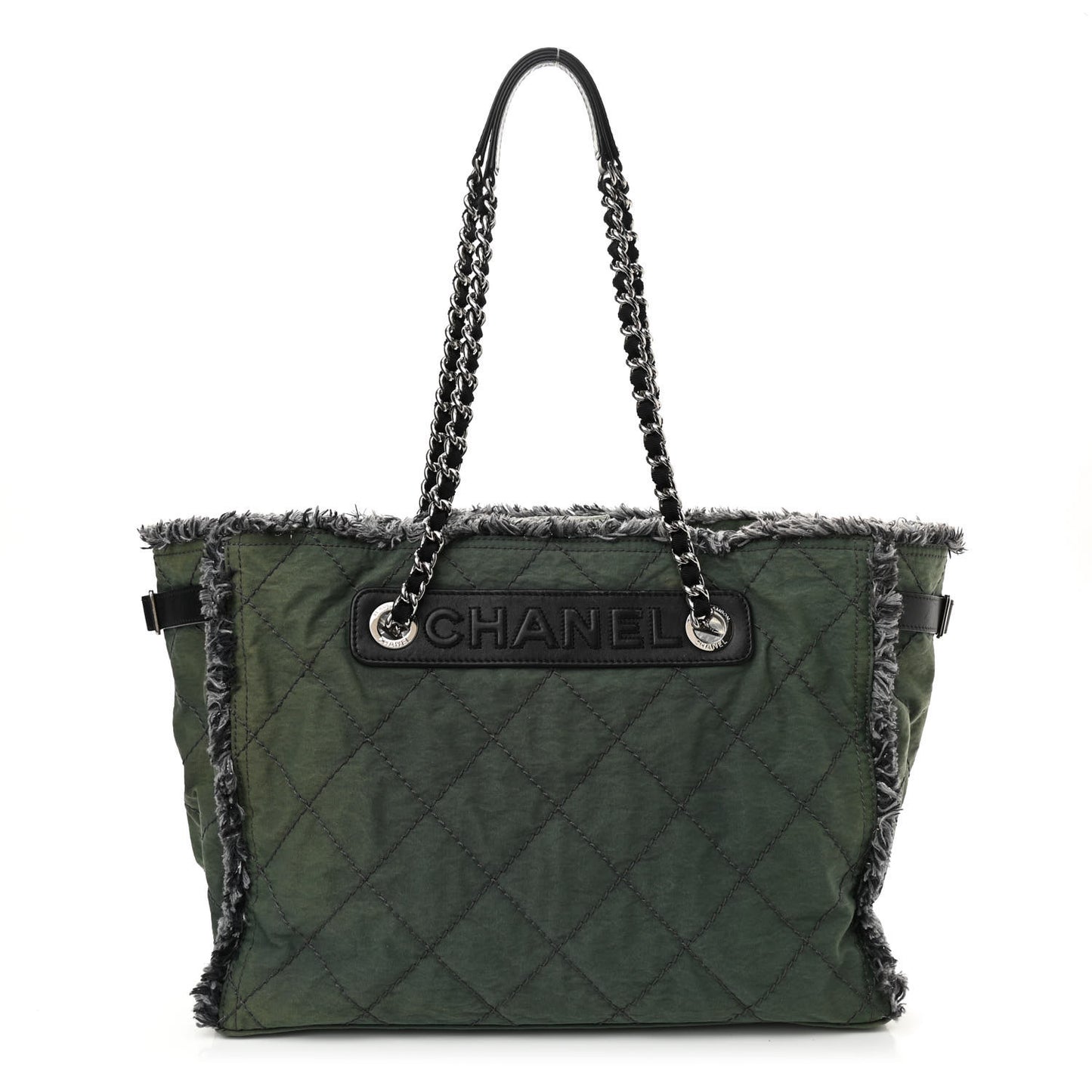Canvas Stitched Tweed Large Tote Dark Green