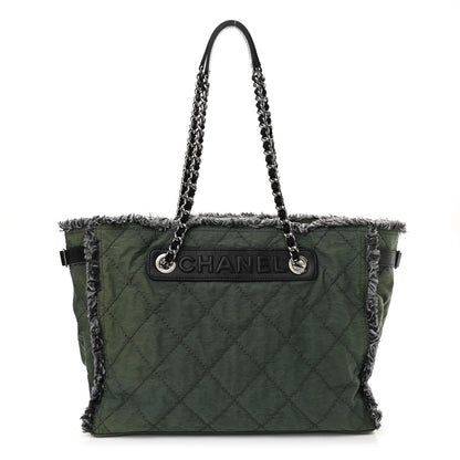 Chanel Canvas Stitched Tweed Large Tote Dark Green 1 of 11