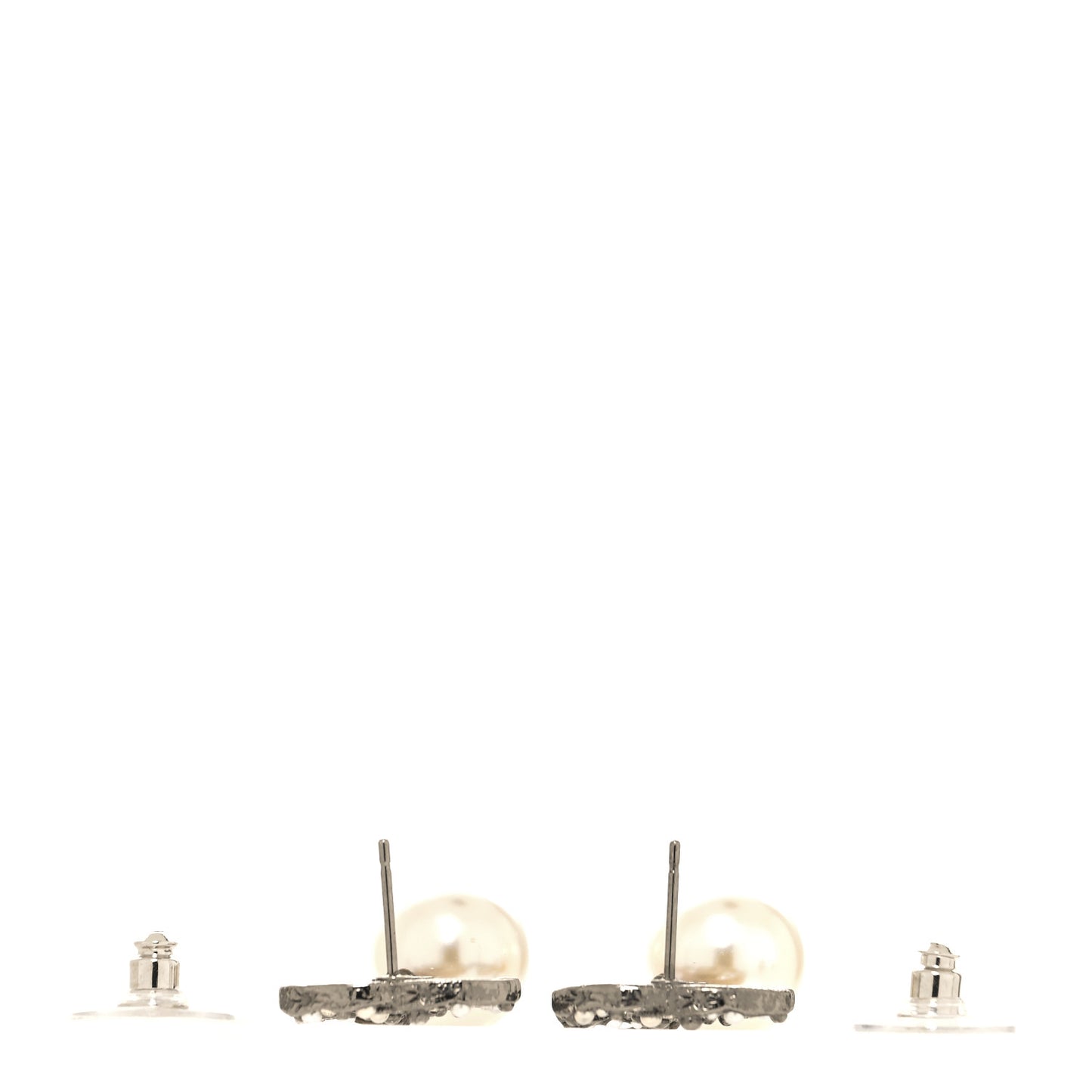 Pearl Crystal CC Drop Earrings Silver Pearly White