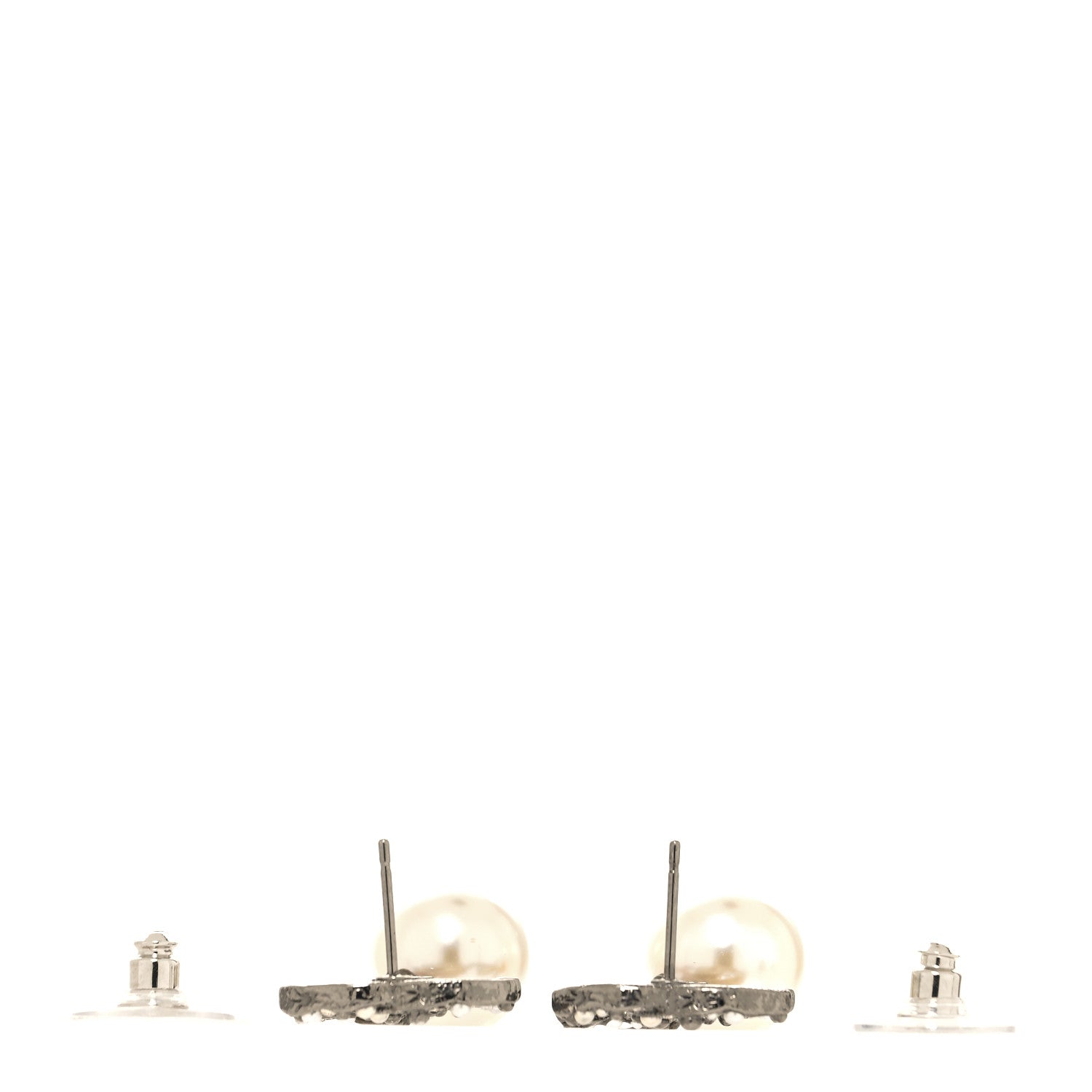 Chanel Pearl Crystal CC Drop Earrings Silver Pearly White 3 of 4